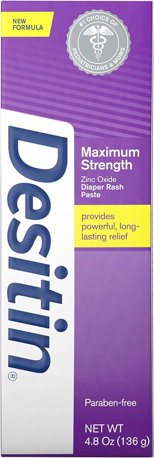 Desitin Maximum Strength Baby Diaper Rash Cream With 40% Zinc Oxide For Treatment, Relief & Prevention, Hypoallergenic, Phthalate- & Paraben-Free Paste, 4.8 Oz