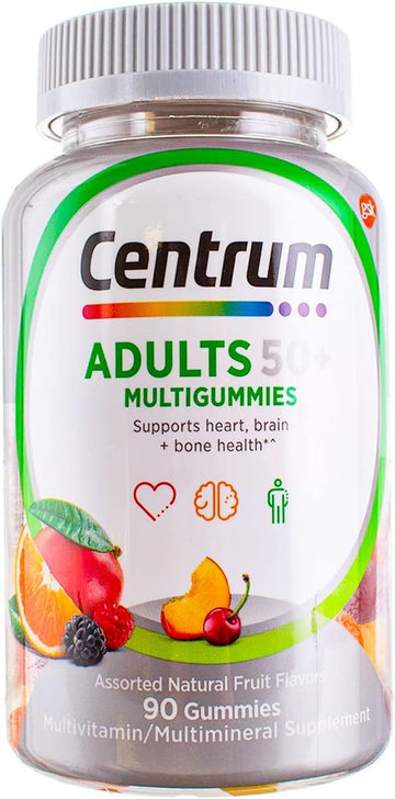 Centrum Multigummies Gummy Multivitamin For Adults 50 Plus, Multivitamin/Multimineral Supplement With Calcium, Zinc And Vitamins B And D, Assorted Fruit Avor - 90 Count