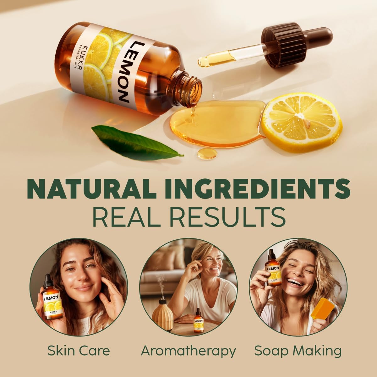 Kukka Lemon Essential Oil - Huge 4 Fl Oz - 100% Pure Natural Lemon Oil for Skin Cleaning Diffuser & DIY - Natural Lemon Essence Oil for Aromatherapy Soap Making Scent & More : Health & Household
