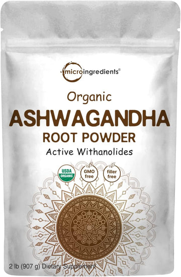Micro Ingredients Organic Ashwagandha Root Powder | 2 Pound, No Filler, No Additives, Highly Purified | Active Withanolides, Adaptogenic Ayurvedic Herbal Supplements, No Gmo, Gluten Free, India Origin