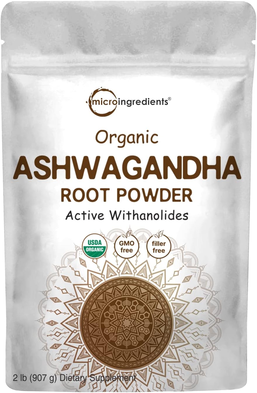Micro Ingredients Organic Ashwagandha Root Powder | 2 Pound, No Filler, No Additives, Highly Purified | Active Withanolides, Adaptogenic Ayurvedic Herbal Supplements, No GMO, Gluten Free, India Origin