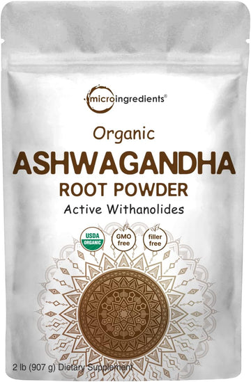 Micro Ingredients Organic Ashwagandha Root Powder | 2 Pound, No Filler, No Additives, Highly Purified | Active Withanolides, Adaptogenic Ayurvedic Herbal Supplements, No GMO, Gluten Free, India Origin