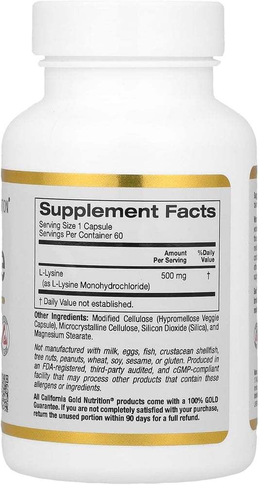 California Gold Nutrition L-Lysine, 500 Mg, 60 Veggie Capsules