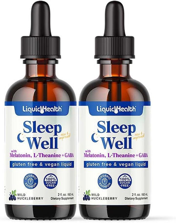 Liquidhealth Sleep Well 2 Oz Liquid Melatonin, L-Theanine Supplement & Natural Sleep Aid, Fall Asleep Faster, Stay Asleep Longer, Vegan, Sugar Free, Non-Gmo Sleep Spray Drops - 2 Pack