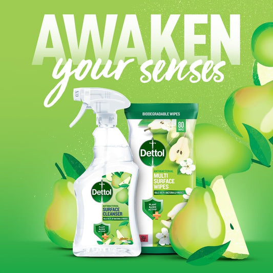 Dettol Antibacterial Multi-Surface Wipes, Plant-Based, Crisp Pear Scent, 3 Pack Of 50