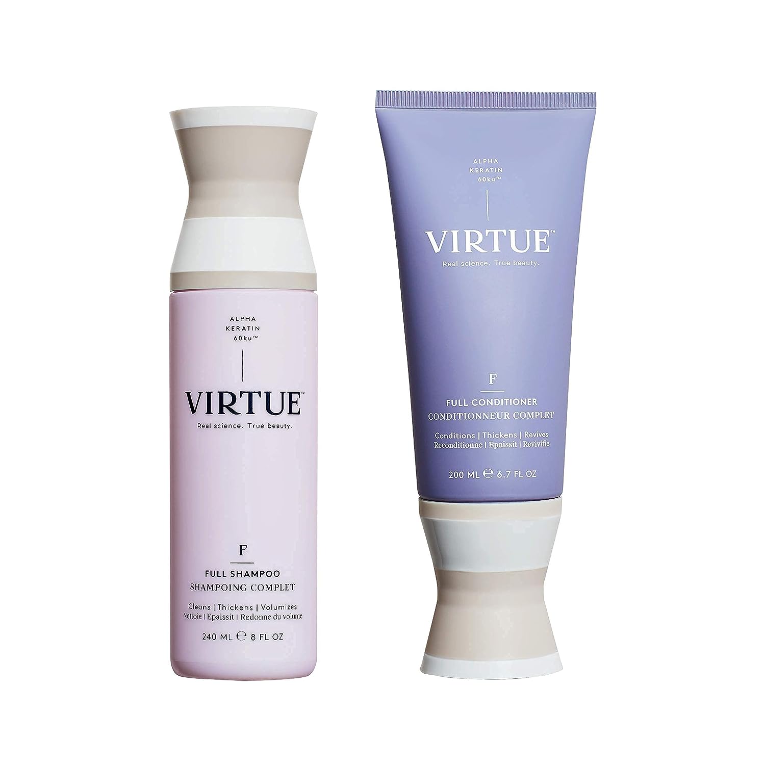 VIRTUE Full Shampoo & Conditioner Set | Alpha Keratin Thickens, Volumizes Fine or Thin Hair | Sulfate Free, Paraben Free, Color Safe