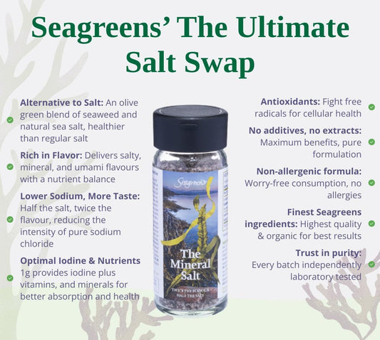 Seagreens Seaweed & Mineral Sea Salt, 75G, 1-6 Months Supply, Salt Alternative For Cooking, Soups, Salads