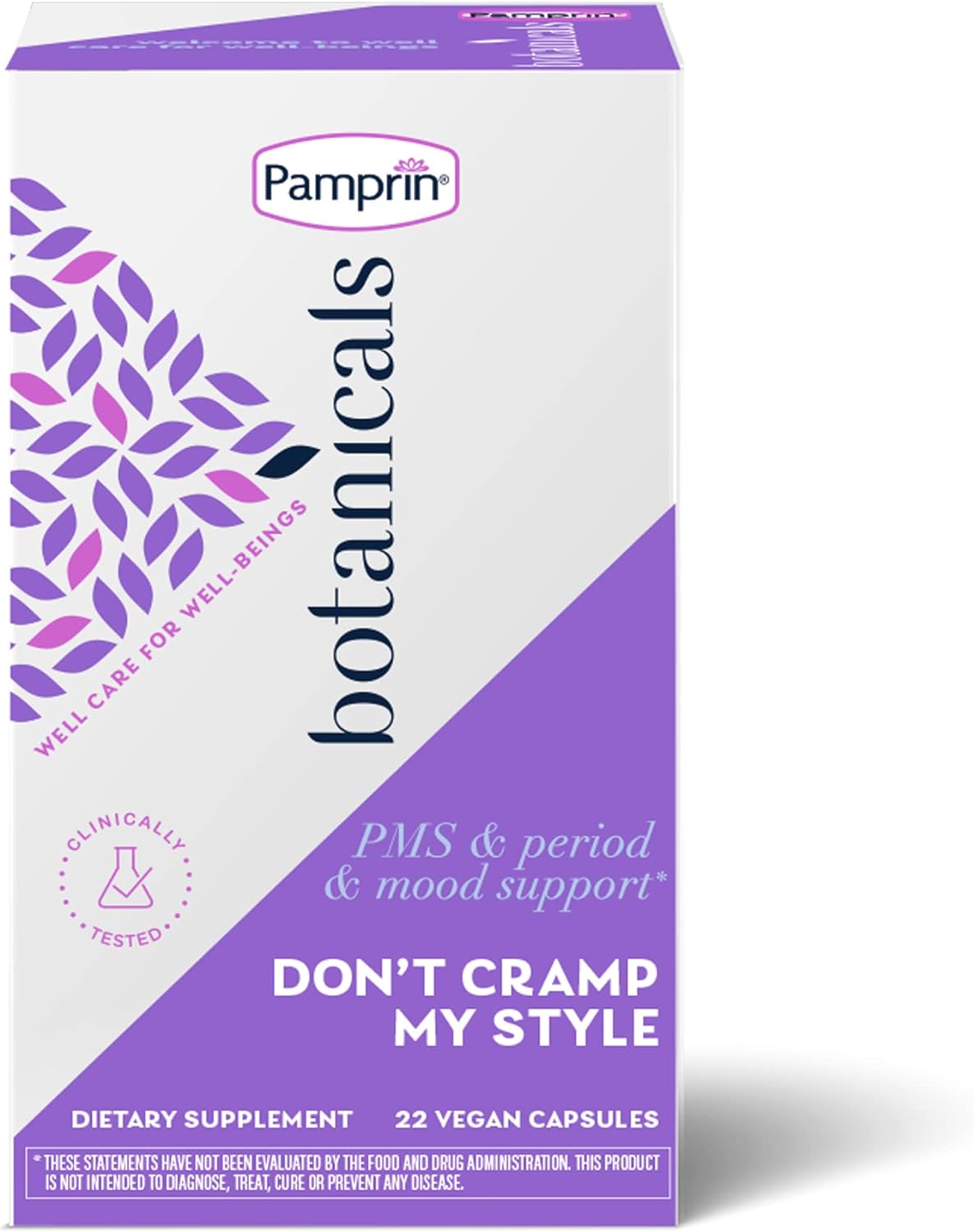 Pamprin Botanicals for PMS & Period Support, Holistic Relief for Cramps, Mood Swings, Bloating, with Ashwagandha, Magnesium, Turmeric, Vitamin B6, Chasteberry 22ct