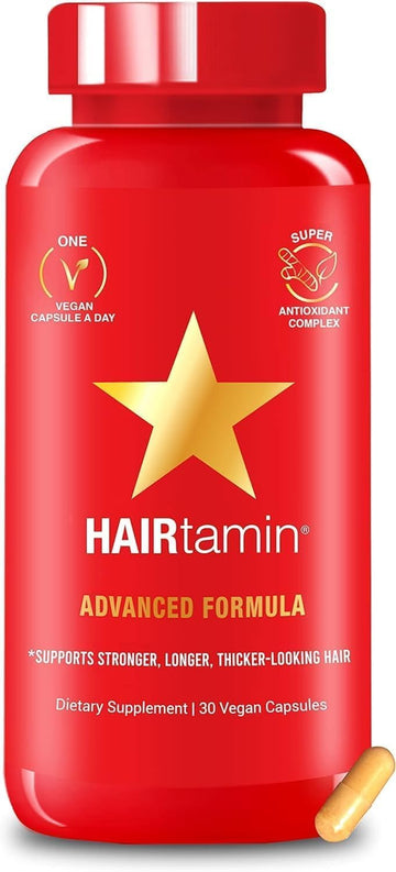 HAIRtamin Vegan Hair Vitamins for Faster Growth | All Natural Biotin Capsules to Support Healthy Hair, Skin and Nails | May Reduce Loss & Thinning | 30 Capsules