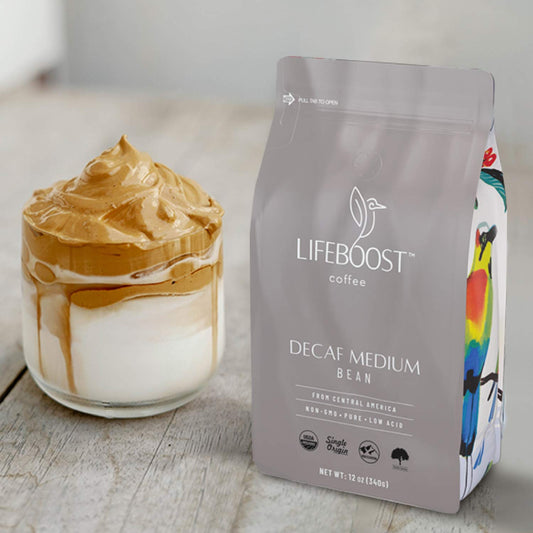 Lifeboost Coffee Medium Decaf Coffee Beans - Swiss Water Decaf Coffee - Low Acid Organic Decaf Coffee Beans - Third Party Tested For Mycotoxins & Pesticides - Whole Bean - 12 Ounces