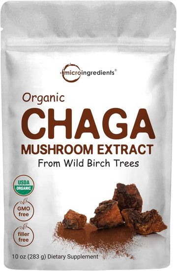 Micro Ingredients Organic Chaga Mushroom Extract 100:1 Powder, 10 Ounce | Wild Harvest Mushroom, Chaga Tea, Superfood For Beverage And Smoothie, Vegan Friendly