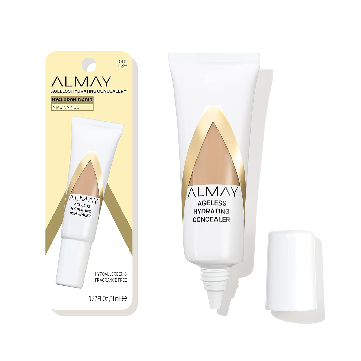 Almay Anti-Aging Concealer, Face Makeup With Hyaluronic Acid, Niacinamide, Vitamin C & E, Hypoallergenic-Fragrance Free, 030 Medium, 0.37 Fl Oz