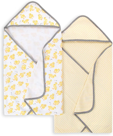 Burts Bees Baby Infant Hooded Towels Little Ducks Organic Cotton, Unisex Bath Essentials And Newborn Necessities, Soft Nursery Towel With Hood Set, 2-Pack Size 29 X 29 Inch