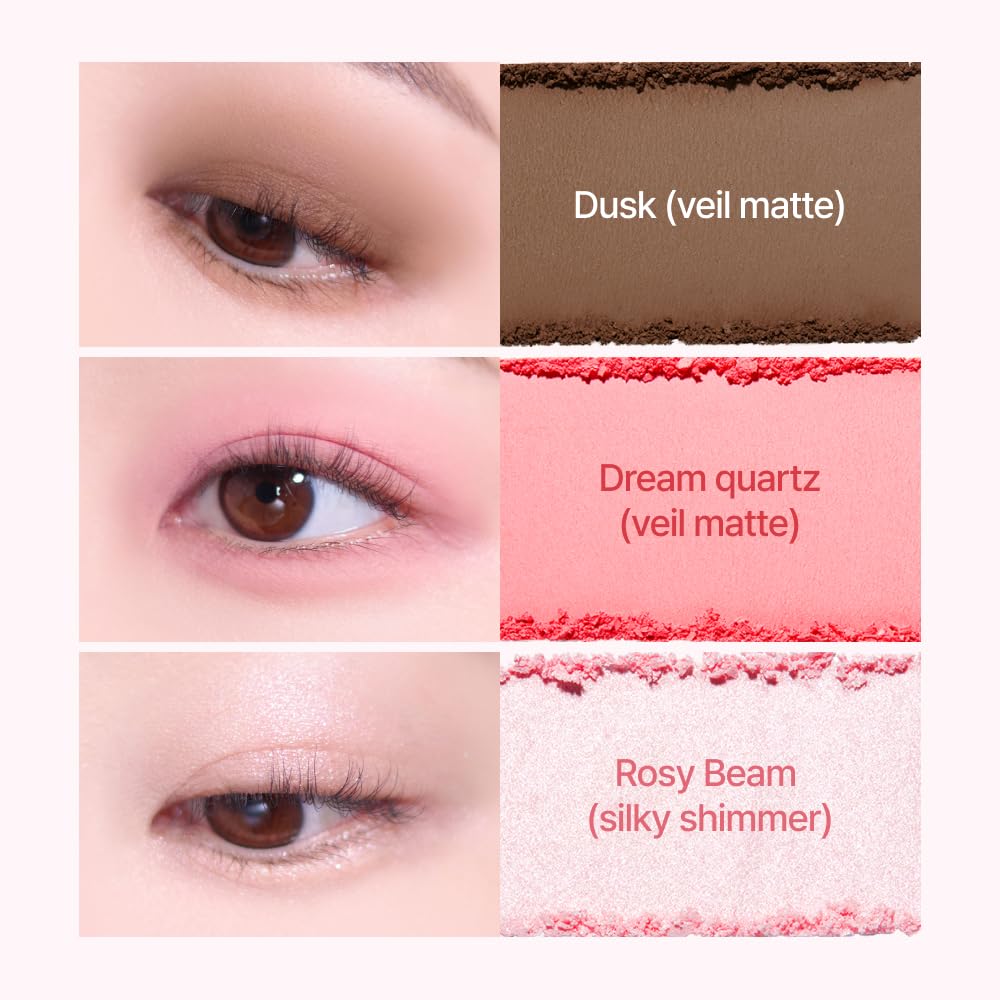 Espoir Real Eye Palette All New #3 Rosy Bb 0.2 Oz | Multi-Use Long-Lasting Blendable 8 Colors Natural Glitter Soft Veil Matte Makeup Eyeshadow Palette For Various Makeup Looks | Korean Makeup