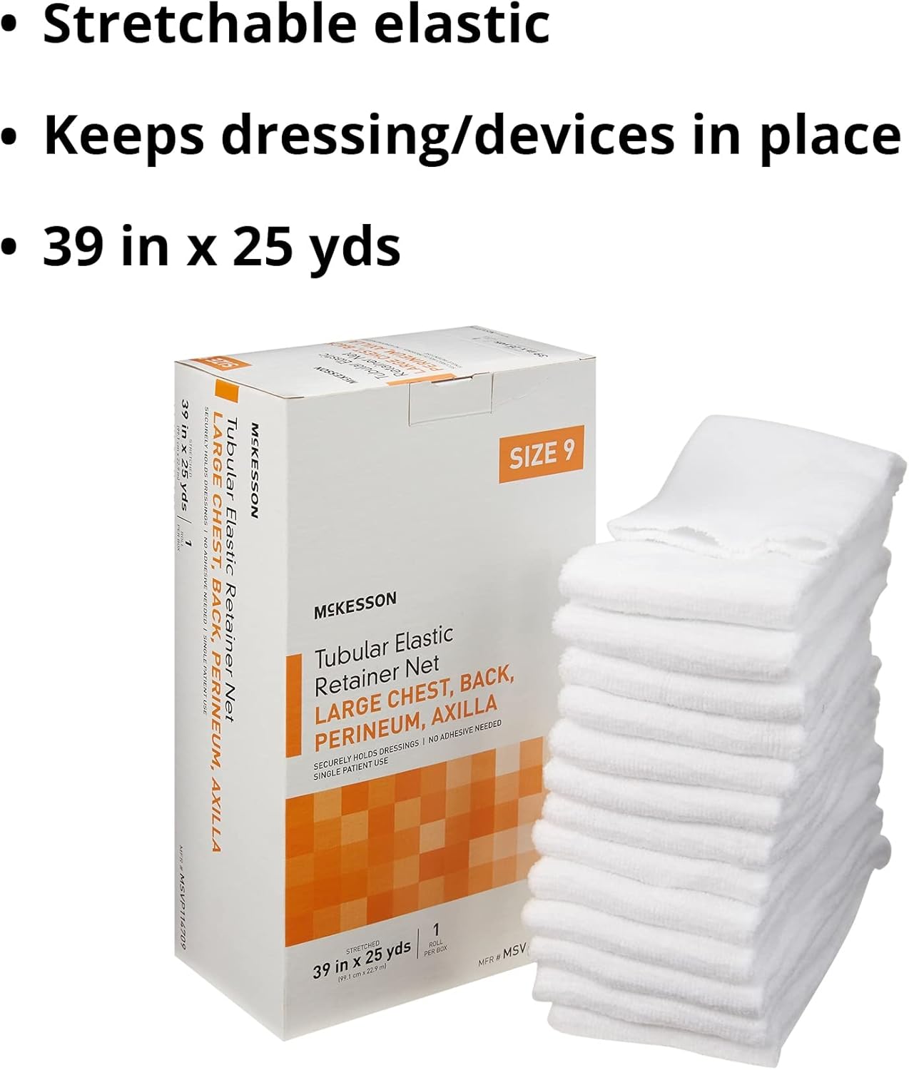 McKesson Tubular Elastic Retainer Net Dressing, Non-Sterile, Chest, Back, Perineum, Axilla, Size 9, 39 in x 25 yd, 1 Count, 1 Pack : Health & Household