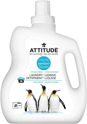 ATTITUDE Liquid Laundry Detergent, EWG Verified Laundry Soap, HE Compatible, Vegan and Plant Based Products, Cruelty-Free, Wildflowers, 36 Loads, 60.8 Fl Oz