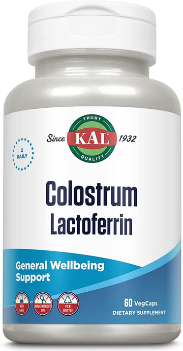 Kal Colostrum Lactoferrin, 20% Immunoglobulins | Lactoferrin & Beta Glucan | Healthy Immune Support | 30 Serv | 60 Caps