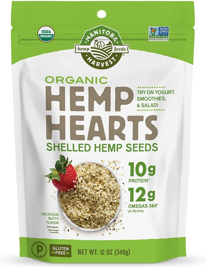 Manitoba Harvest Organic Hemp Hearts, 12Oz; 10G Plant Based Protein And 12G Omega 3 & 6 Per Srv | Smoothies, Yogurt & Salad | Non-Gmo, Vegan, Keto, Paleo, Gluten Free