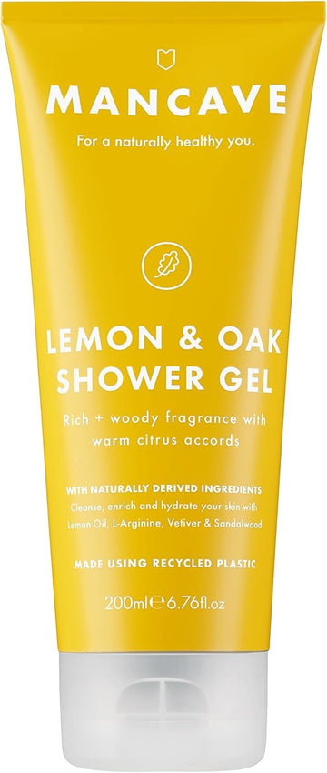 Mancave Lemon And Oak Shower Gel For Men, Refreshing Aroma With Lemon Oil, Bergamot And Rosemary, Sulphate And Paraben Free, Natural, Vegan, Cruelty Free, 200 Ml