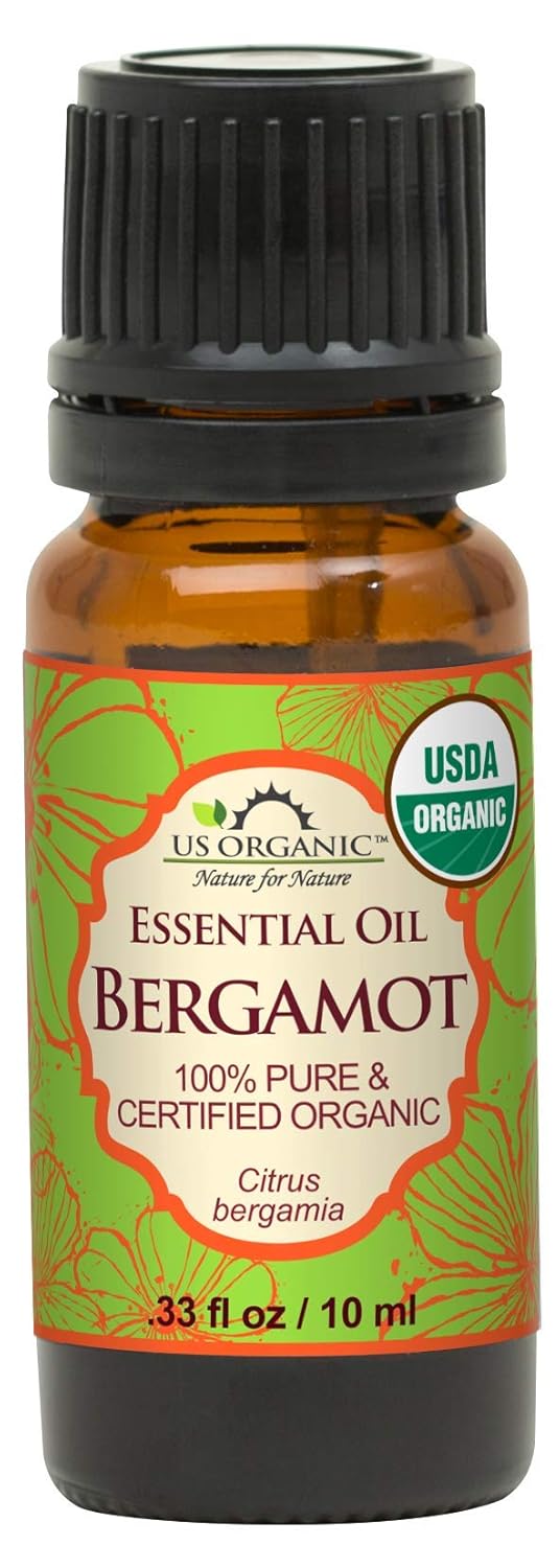 US Organic 100% Pure Bergamot Essential Oil, USDA Certified Organic, Cold Pressed, with Euro droppers (More Size Variations Available) (10 ml / .33 fl oz)