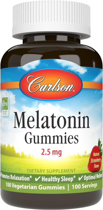 Carlson - Melatonin Gummies, 2.5 mg, Healthy Sleep, Promotes Relaxation, Natural Strawberry avor, 100 Gummies