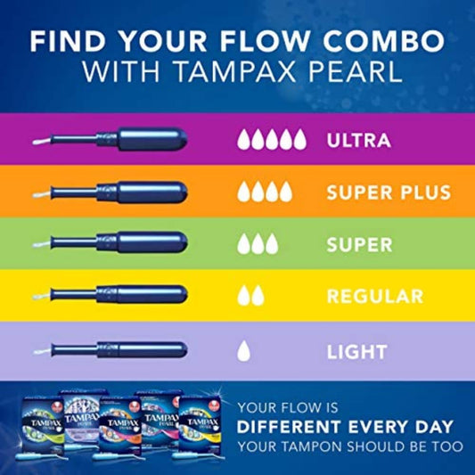 Tampax Radiant Tampons Multipack, Regular/Super/Super Plus Absorbency, With Leakguard Braid, Unscented, 28 Count X 4 Packs (112 Count Total)