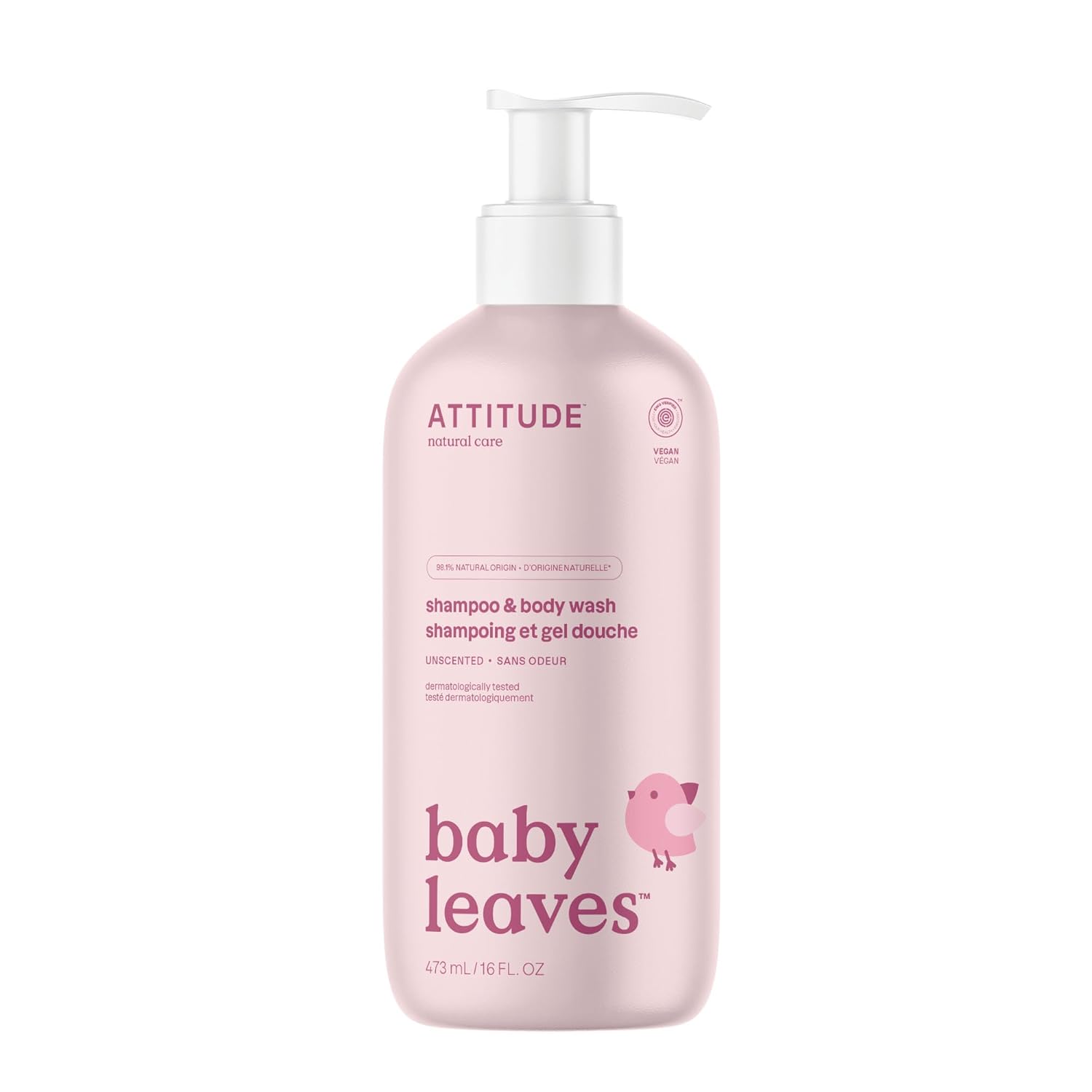 Attitude 2-In-1 Shampoo And Body Wash For Baby, Fragrance-Free Ewg Hypoallergenic Plant- And Mineral-Based Ingredients, Vegan And Cruelty-Free, Unscented, 16 Fl Oz