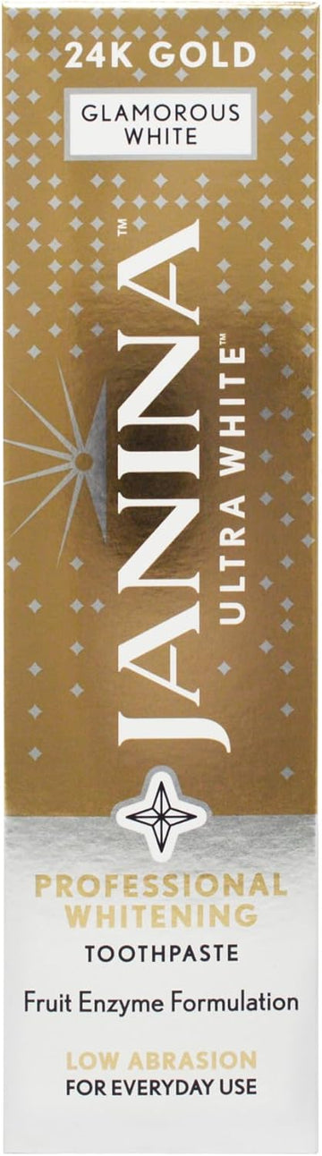 Janina Ultra White 75Ml 24K Gold Toothpaste, Mint, Low Abrasive Formula With Anti-Inflammatory Colloidal Gold & Whitening Complex For Teeth Whitening, For Everyday Use, Vegan & Cruelty Free