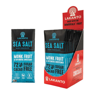 Lakanto Sugar Free Sea Salt Dark Chocolate Bars - Monk Fruit Sweetener and Erythritol, 72% Cacao, Premium Chocolate, Rich Taste, Cocoa Butter, Vegan, Gluten Free (Sea Salt - 12 Bars - Pack of 1)