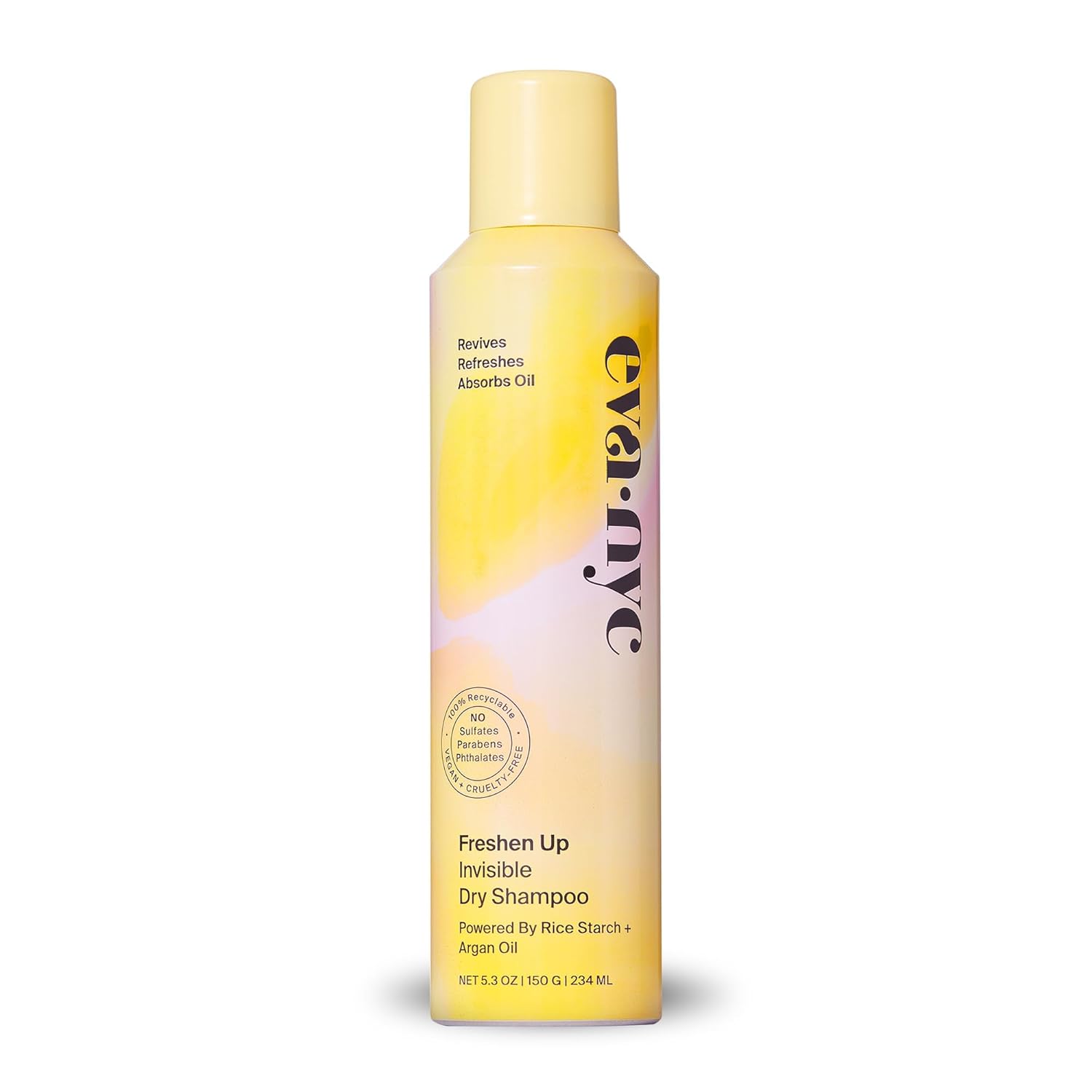 Eva Nyc Freshen Up Invisible Dry Shampoo, Cleansing For Women Of All Hair Types, Non Toxic With Argan Oil & Rice Starch, Gmo-Free, Leaves No White Residue, 5.3 Oz