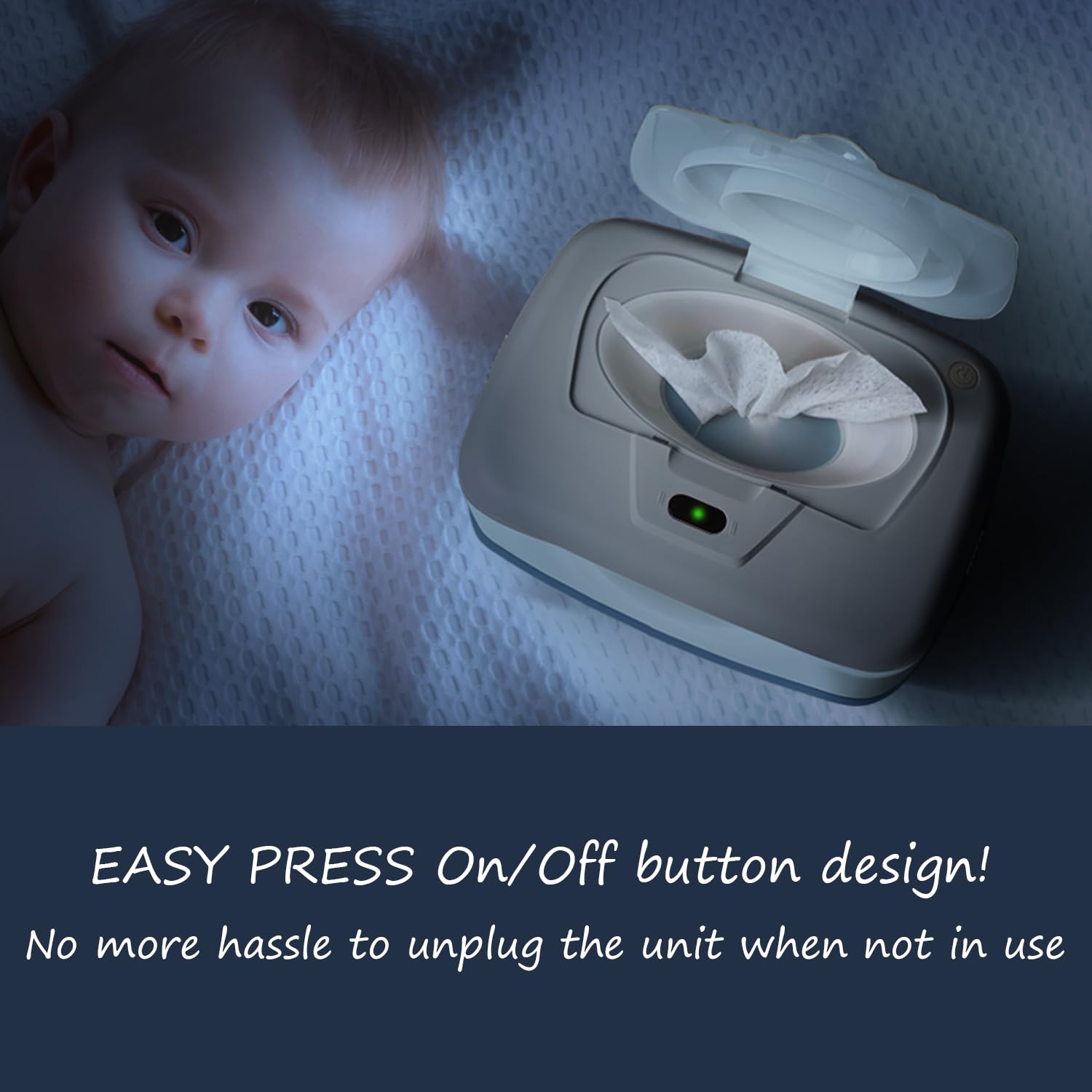Baby Wet Wipe Warmer And Wet Wipe Dispenser, Holder And Case - With Easy Press On/Off Switch, Great Baby Gift (Blue/Grey) - Only At Amazon