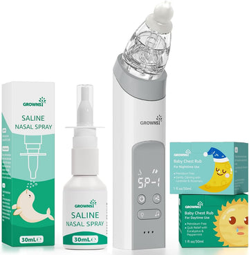 GROWNSY Breathe Easy Kit with Baby Saline Nasal Spray, Electric Nasal Aspirator, 2PCS Natural Day & Night Chest Rubs, Instantly Relieve Nasal Congestion and Helps Baby Sleep Better