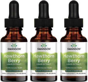 Swanson Hawthorn Berry Leaf & Flower Liquid Extract (Alcohol-Free) 1 Fl Ounce (29.6 Ml) Liquid (3 Pack)