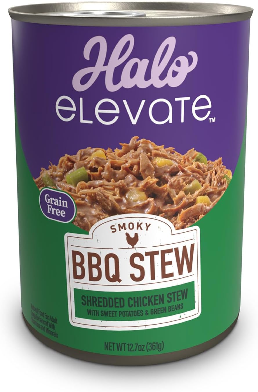 Halo Elevate Wet Dog Food, Grain Free, Smoky Bbq Shredded Chicken Stew W/Sweet Potatoes & Green Beans, 12.7Oz (Pack Of 6)