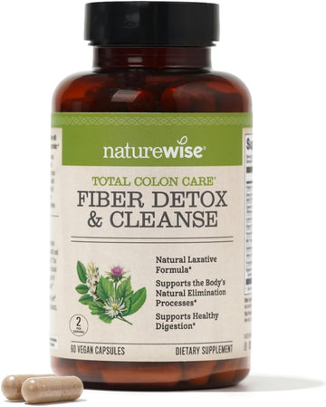 Naturewise Total Colon Care Fiber Cleanse With Herbal Laxatives, Prebiotics, & Digestive Enzymes For Healthy Elimination, Safe Digestion & Weight, Detox, & Gut Health [1 Month Supply - 60 Count]