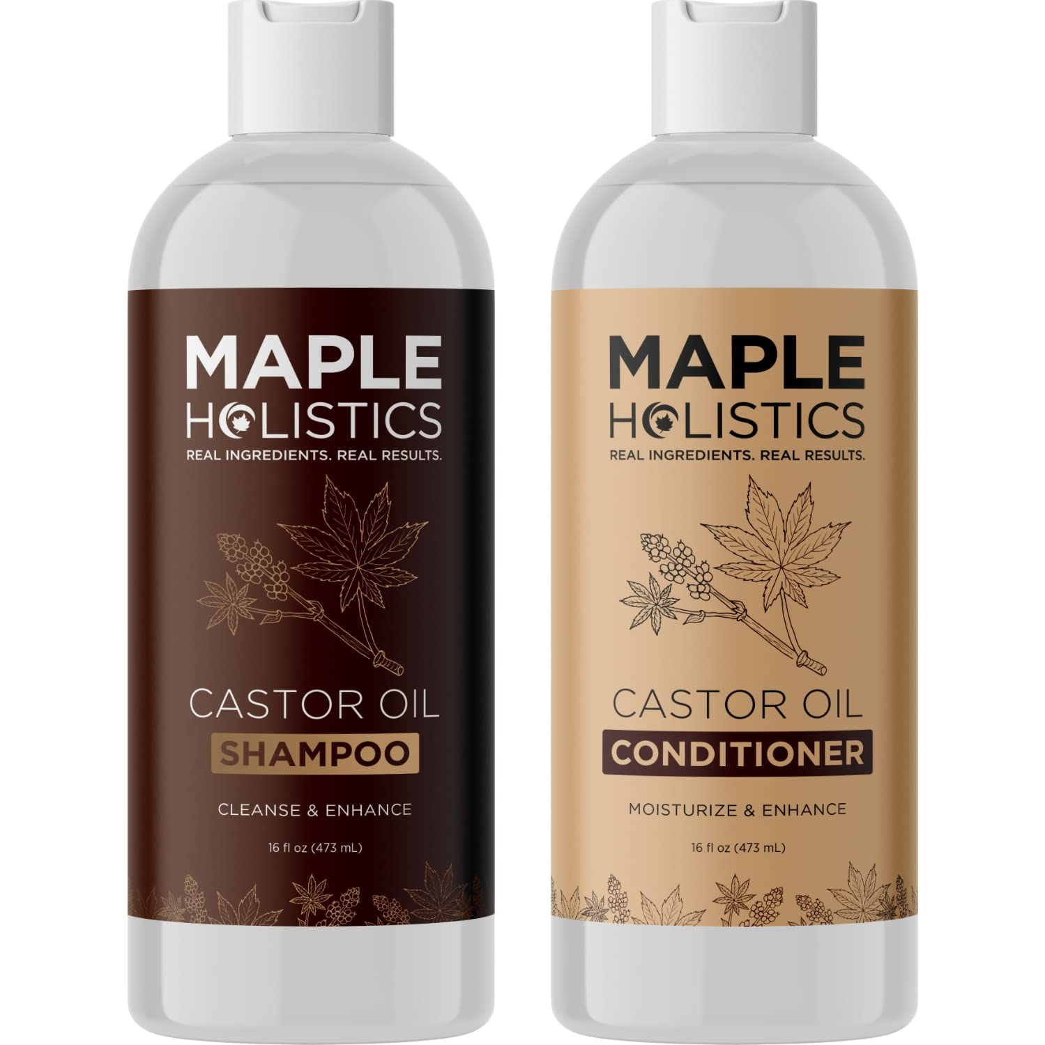 Maple Holistics Castor Oil Shampoo And Conditioner Set - Sulfate Free Shampoo And Conditioner For Fine Hair And Dry Scalp Care With Biotin Collagen, Rosemary Essential Oil - Vanilla Scent, 16 Fl Oz