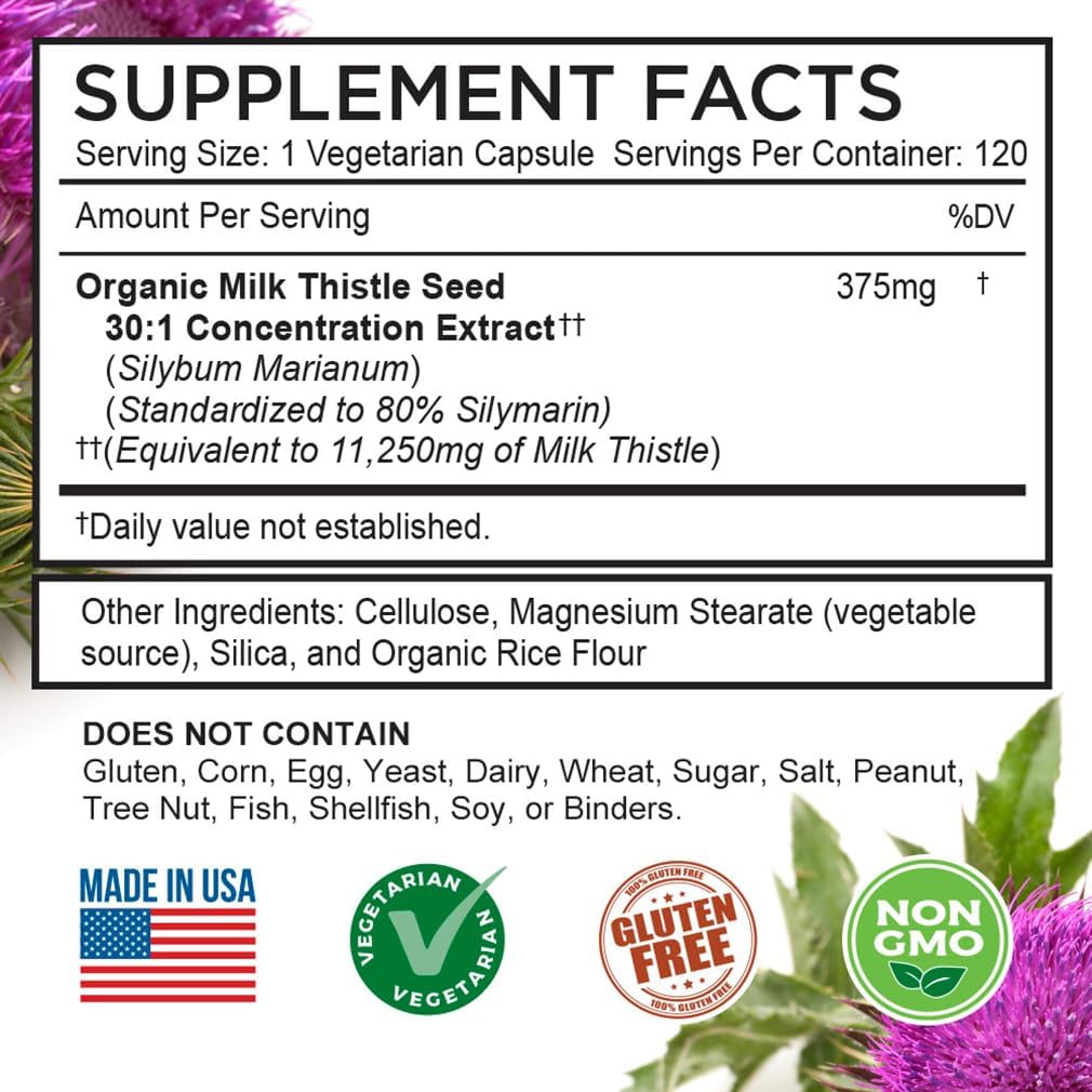 Farmhaven Usda Organic Milk Thistle Capsules | 30X Concentrated Seed Extract & 80% Silymarin Standardized - Supports Liver Function And Overall Health | Non-Gmo | 360 Vegan Capsules : Health & Household