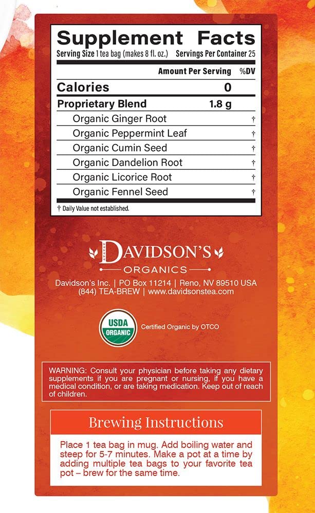 Davidson'S Organics, Ayurvedic Infusions, Digest, 25-Count Tea Bags, Pack Of 6