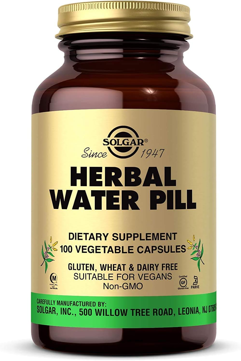 Solgar Herbal Water Pill, 100 Vegetable Capsules - Supports Fluid Balance - Concentrated Herbal Extracts - Non-GMO, Vegan, Gluten Free, Dairy Free, Kosher, Halal - 100 Servings