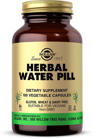 Solgar Herbal Water Pill, 100 Vegetable Capsules - Supports Fluid Balance - Concentrated Herbal Extracts - Non-GMO, Vegan, Gluten Free, Dairy Free, Kosher, Halal - 100 Servings