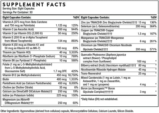 Thorne Advanced Nutrients - Multivitamin And Mineral Supplement With Nicotinamide Riboside - Foundational Support, Healthy Aging And Eye Health - Gluten-Free, Soy-Free - 240 Capsules - 30 Servings