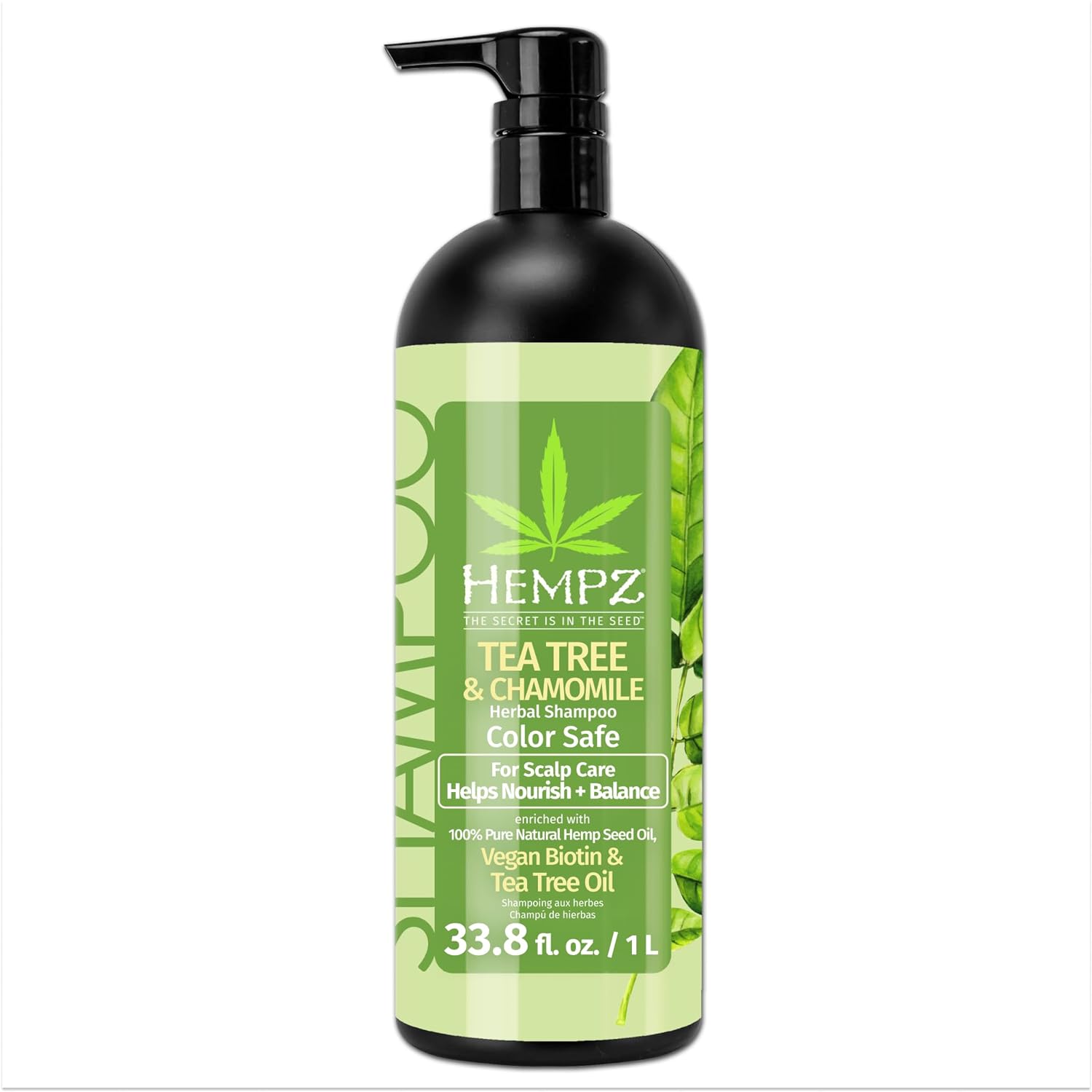 Hempz Biotin Hair Shampoo - Tea Tree & Chamomile - For Scalp Care Hair Growth & Strengthening Of Dry, Damaged And Color Treated Hair, Hydrating, Softening, Moisturizing - 33.8 Fl Oz