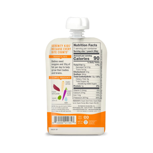Serenity Kids 6+ Months Usda Organic Veggie Puree Baby Food Pouches | No Sugary Fruits Or Added Sugar | Allergen Free | 3.5 Ounce Bpa-Free Pouch | Sweet Potato & Parsnip | 12 Count