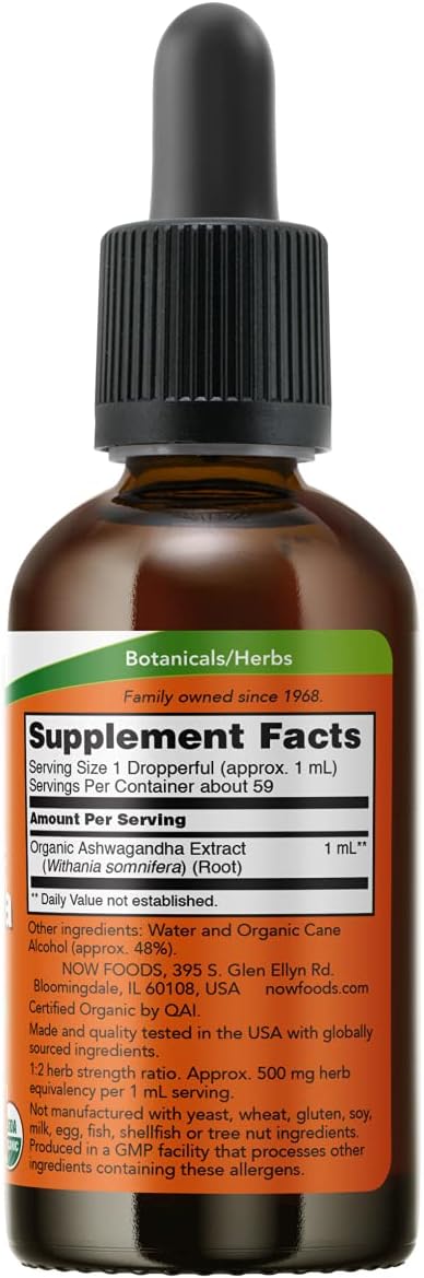NOW Supplements, Ashwagandha Liquid Extract, Organic, Immune System Support, 2 fluid ounces