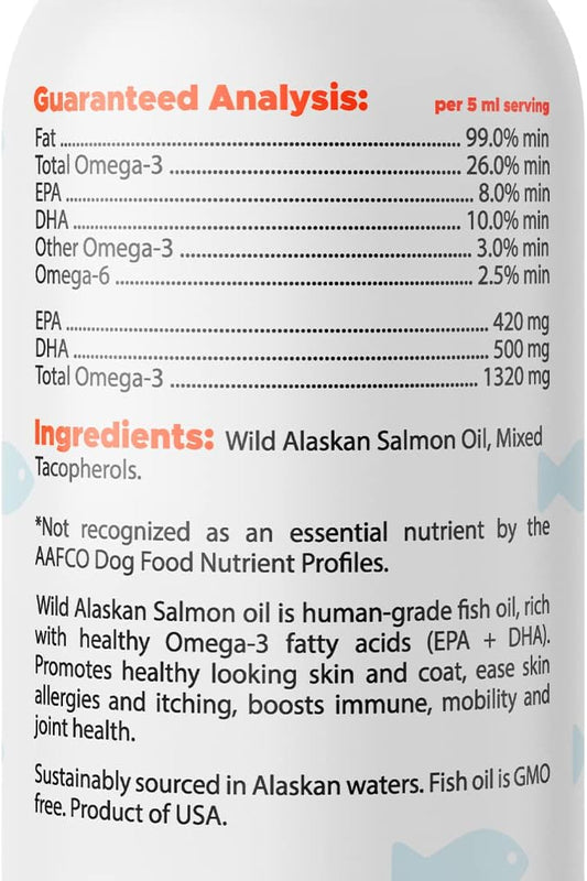 Omega 3 Alaskan Salmon Oil for Dogs (32oz) - Dry & Itchy Skin Relief + Allergy Support - Shiny Coats - EPA&DHA Fatty Acids - Natural Fish Oil Promotes Heart, Brain, Hip & Joint Support