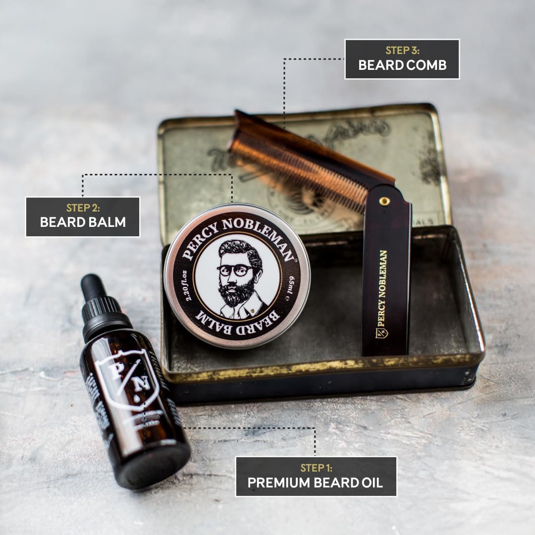Percy Nobleman Premium Beard Care Kit, A Limited Edition Beard Grooming Kit, Containing a Premium Beard Oil, Beard Balm and Folding Comb… : Amazon.co.uk: Beauty