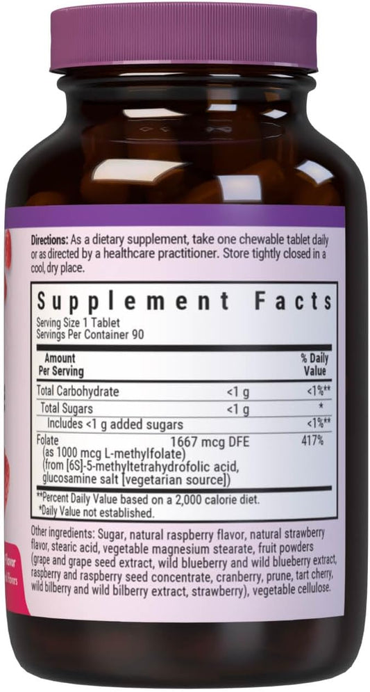 Bluebonnet Earth Sweet Cellular Active Methylfolate 1000 Mcg Chewable Tablets, 90 Count (743715004559)