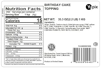 Yupik Birthday Cake Sprinkles, 2.2 Lb, Rainbow Nonpareil Sprinkles, Gluten-Free, Kosher, Cholesterol-Free, Sodium-Free, Fat-Free, Perfect For Baking, Decorating Ice Cream, Cakes, Cookies, & Donuts