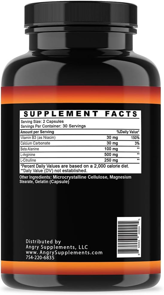 Angry Supplements Monster Test Nitric Oxide Booster Capsules, Extreme N.O Boost, Powerful Workouts, Quick Recovery & Energy (1-Bottle, 60Ct) : Health & Household