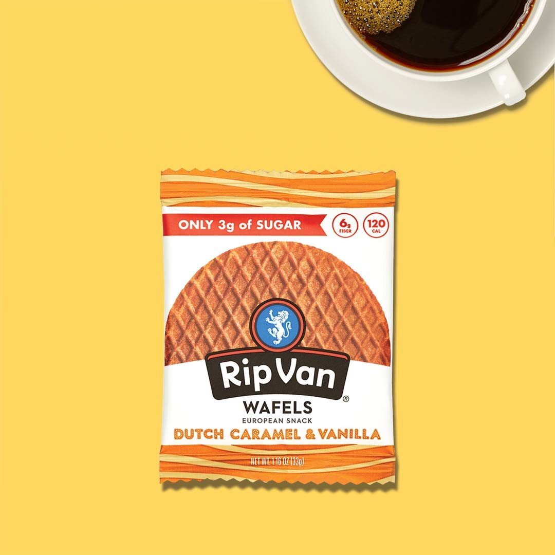 Rip Van Wafels Dutch Caramel & Vanilla Stroopwafels, Healthy Snacks, Non-Gmo, Low Calorie, Low Sugar (3G), Office Snacks, Keto Friendly, 12 Count